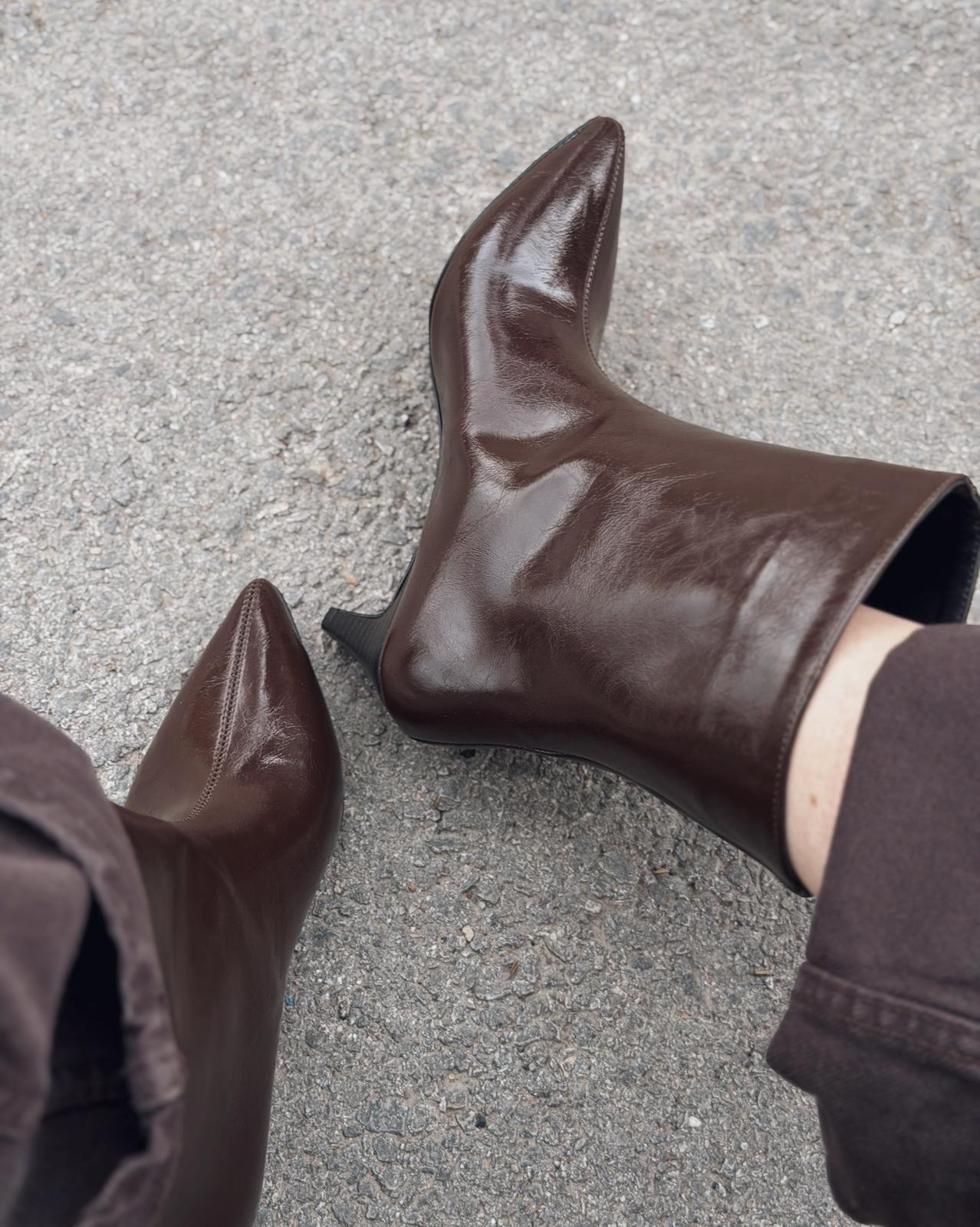 Silvar Kadın Topuklu Bot Acıkahve Kırışık Rugan - ILOVESHOES