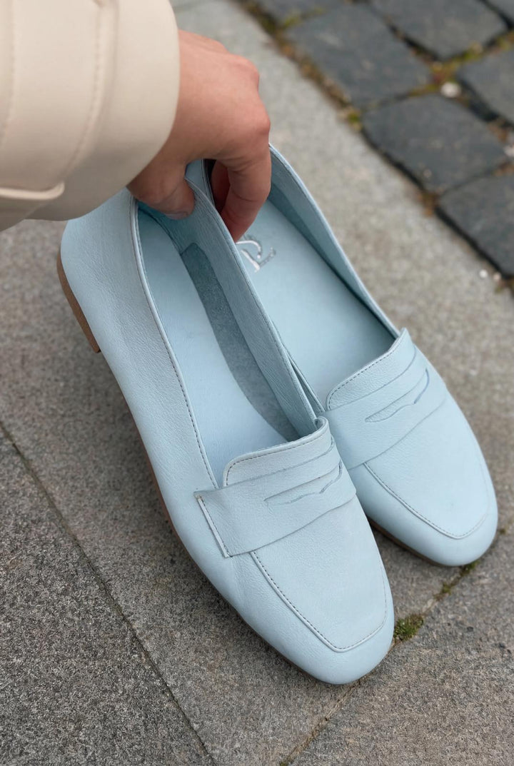 Melniel Hakiki Deri Kadın Loafer Bebek Mavisi - ILOVESHOES