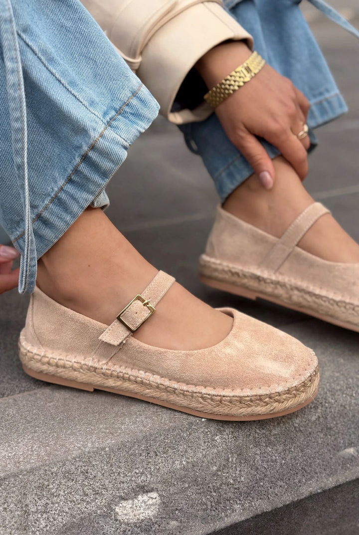 Marena Hakiki Süet Kadın Espadril Bej - ILOVESHOES