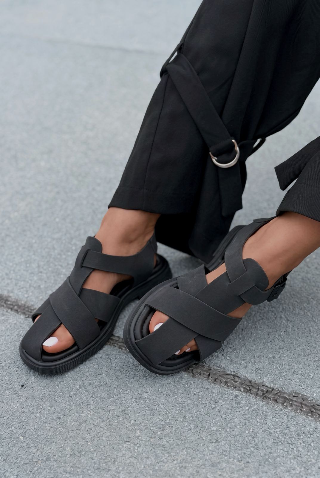Evyra Siyah Süet Kadın Sandalet - ILOVESHOES
