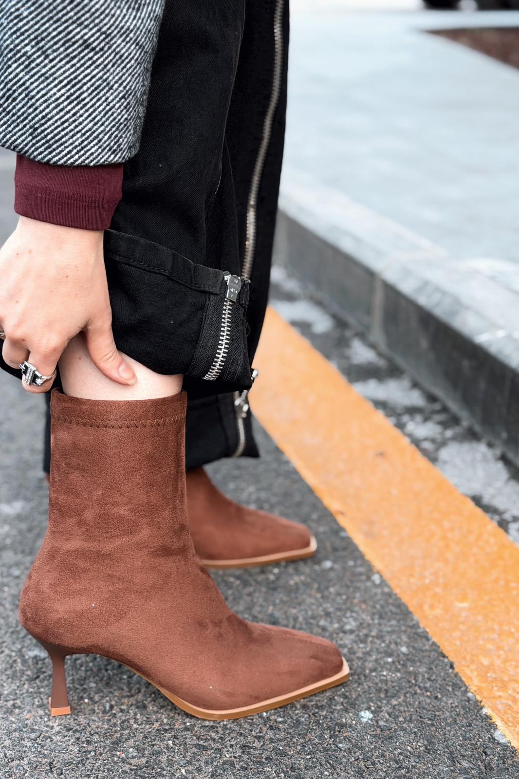 Alderie Kadın Topuklu Bot Taba Süet - ILOVESHOES