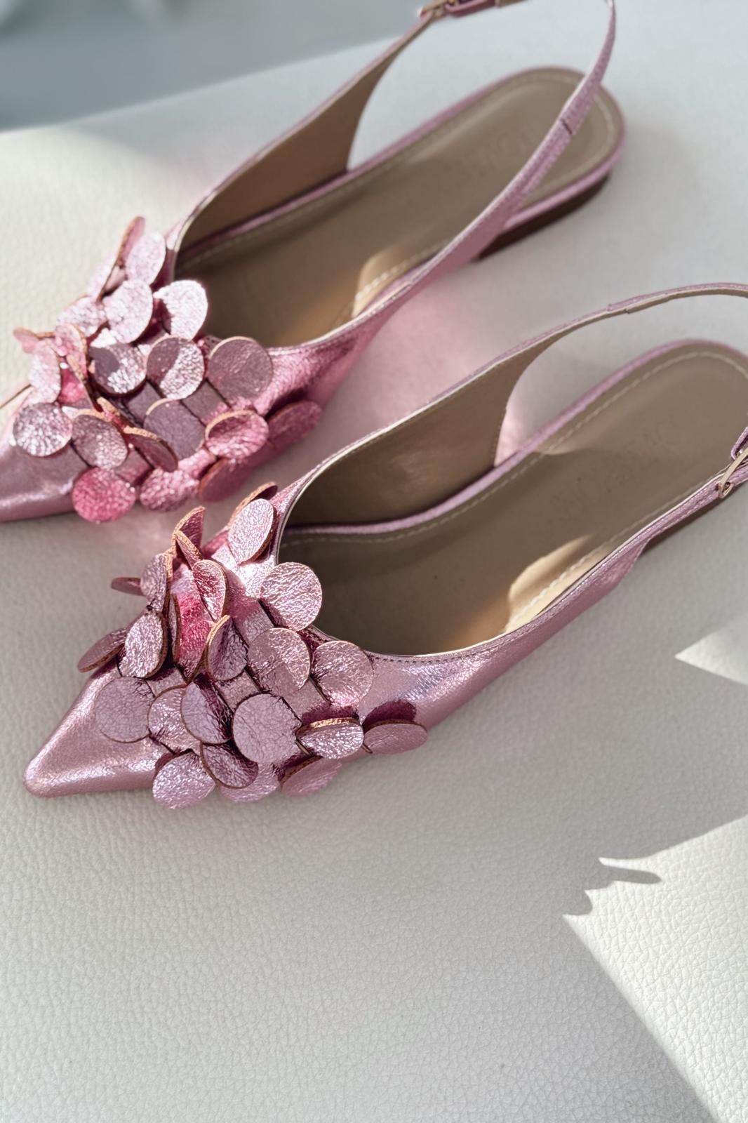 Monira Parlak Deri Fuşya Aplike Detaylı Babet - ILOVESHOES