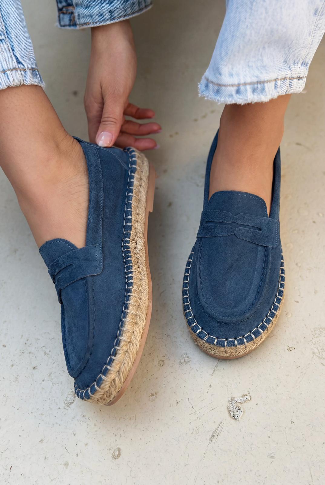 Celure Espadril Loafer Lacivert Hakiki Süet - ILOVESHOES