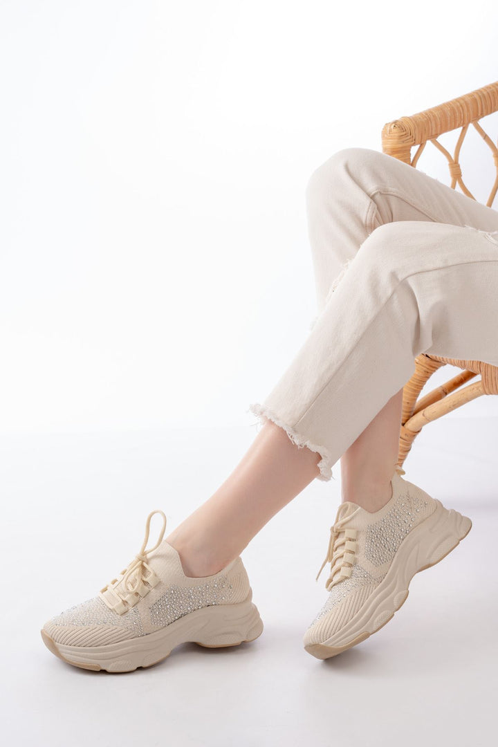 Salina File Bej Taş Detaylı Kadın Spor Ayakkabı