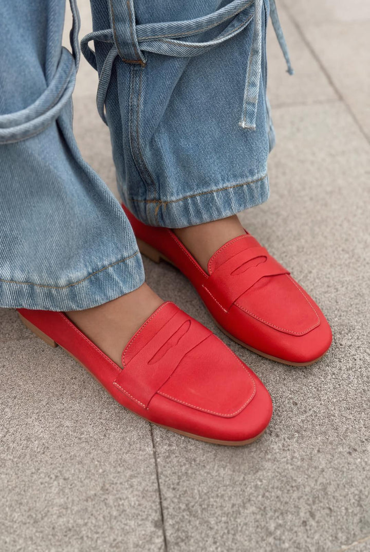 Melniel Hakiki Deri Kadın Loafer Kırmızı - ILOVESHOES
