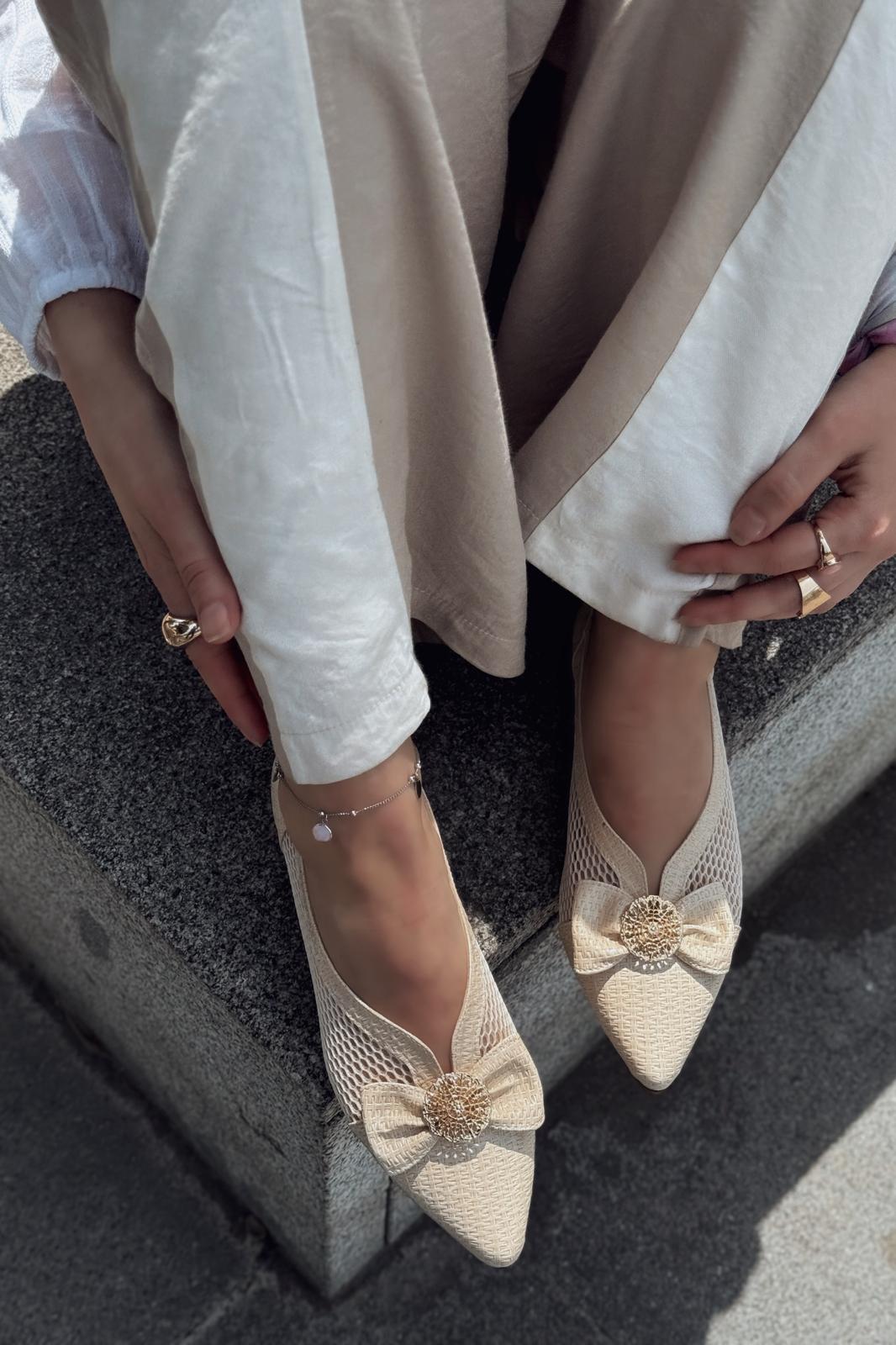 Zuneya Kurdele Detaylı kadın File Babet Bej - ILOVESHOES