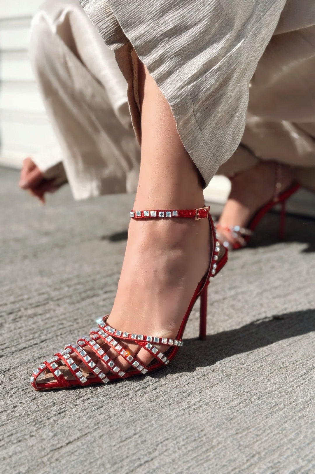 Penoria Mat Kırmızı Bant Detaylı Stiletto - ILOVESHOES