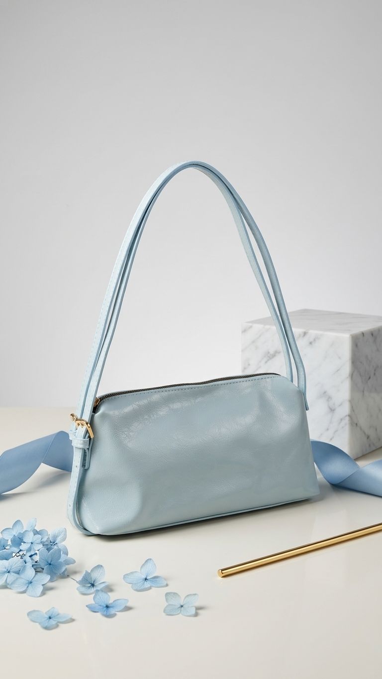 Selvelin Kadın Omuz Çantası Bebek Mavisi Parlak Deri - ILOVESHOES