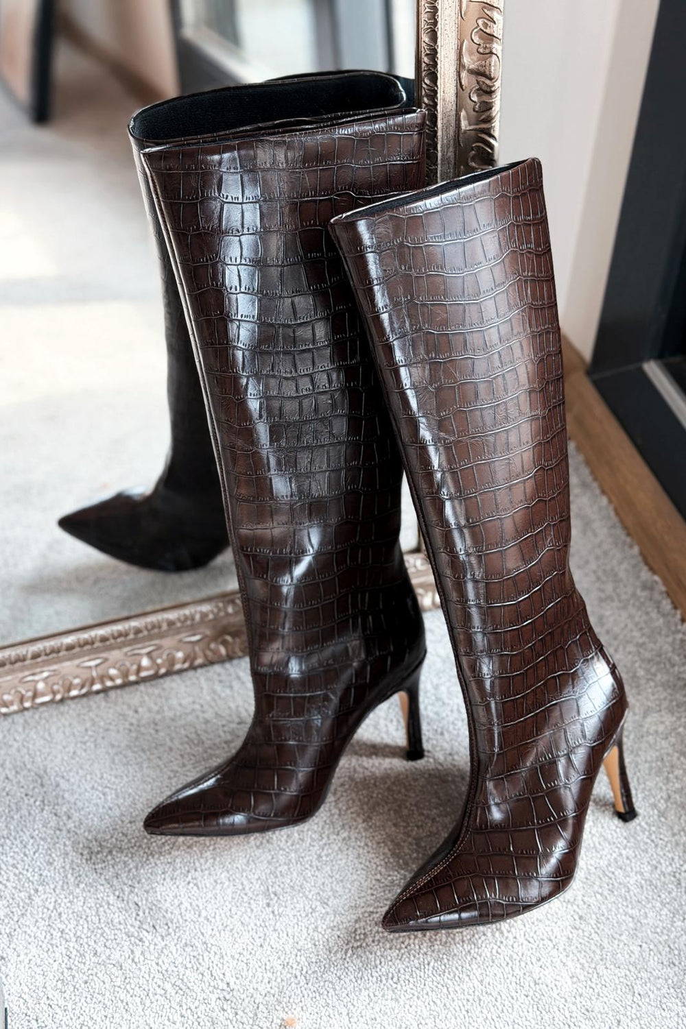 Oslanna Kahverengi Kroko Günlük Kadın Çizme - ILOVESHOES
