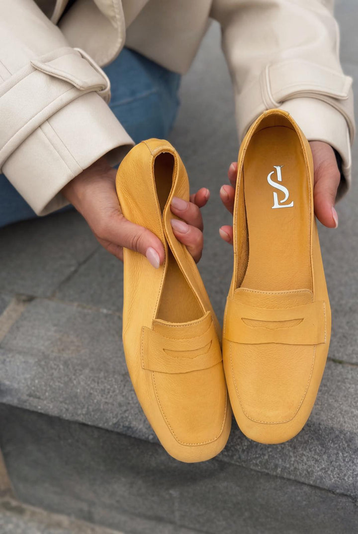 Melniel Hakiki Deri Kadın Loafer Sarı - ILOVESHOES