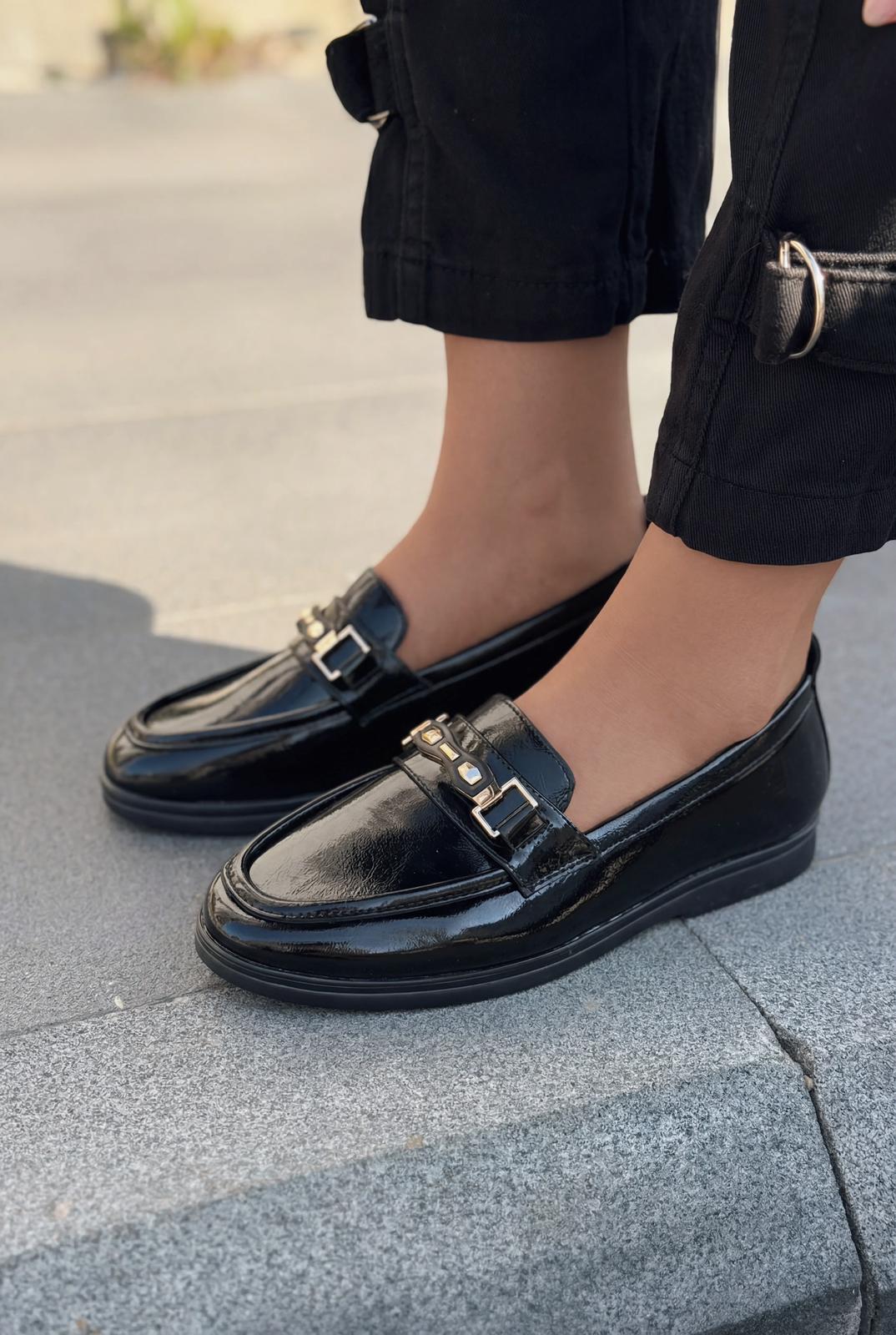 Torel Kadın Loafer Siyah Rugan - ILOVESHOES