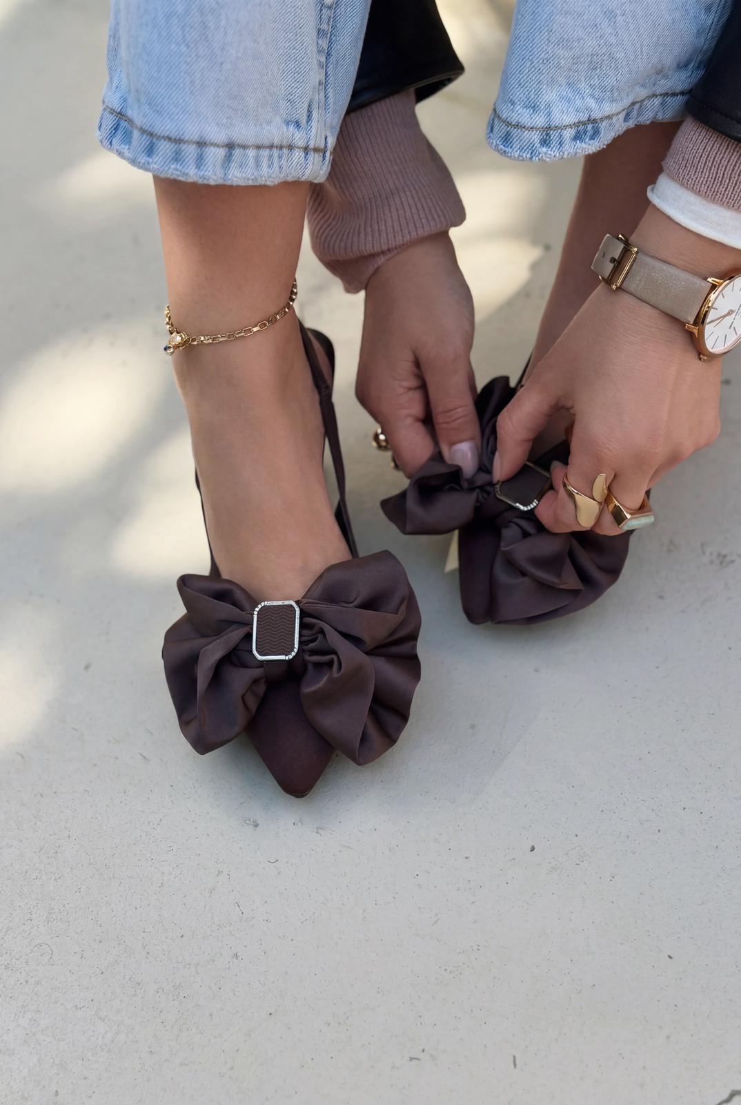 Velun Bitter Coffee Bow Detail Satin Women&