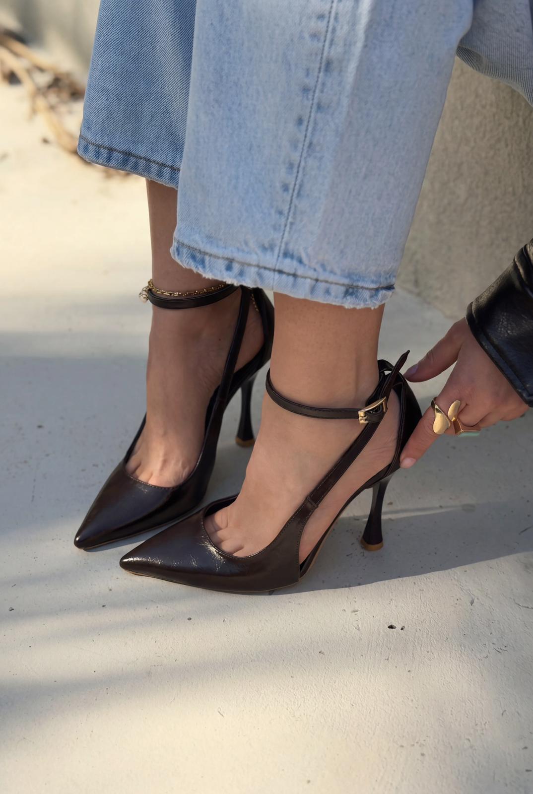 Nerole Stiletto Acıkahve Mat Deri Yüksek Topuklu - ILOVESHOES