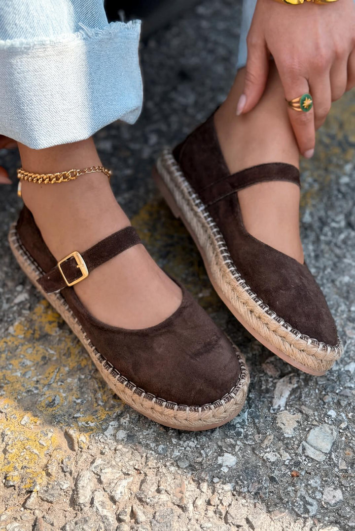 Marena Hakiki Süet Kadın Espadril Acıkahve - ILOVESHOES
