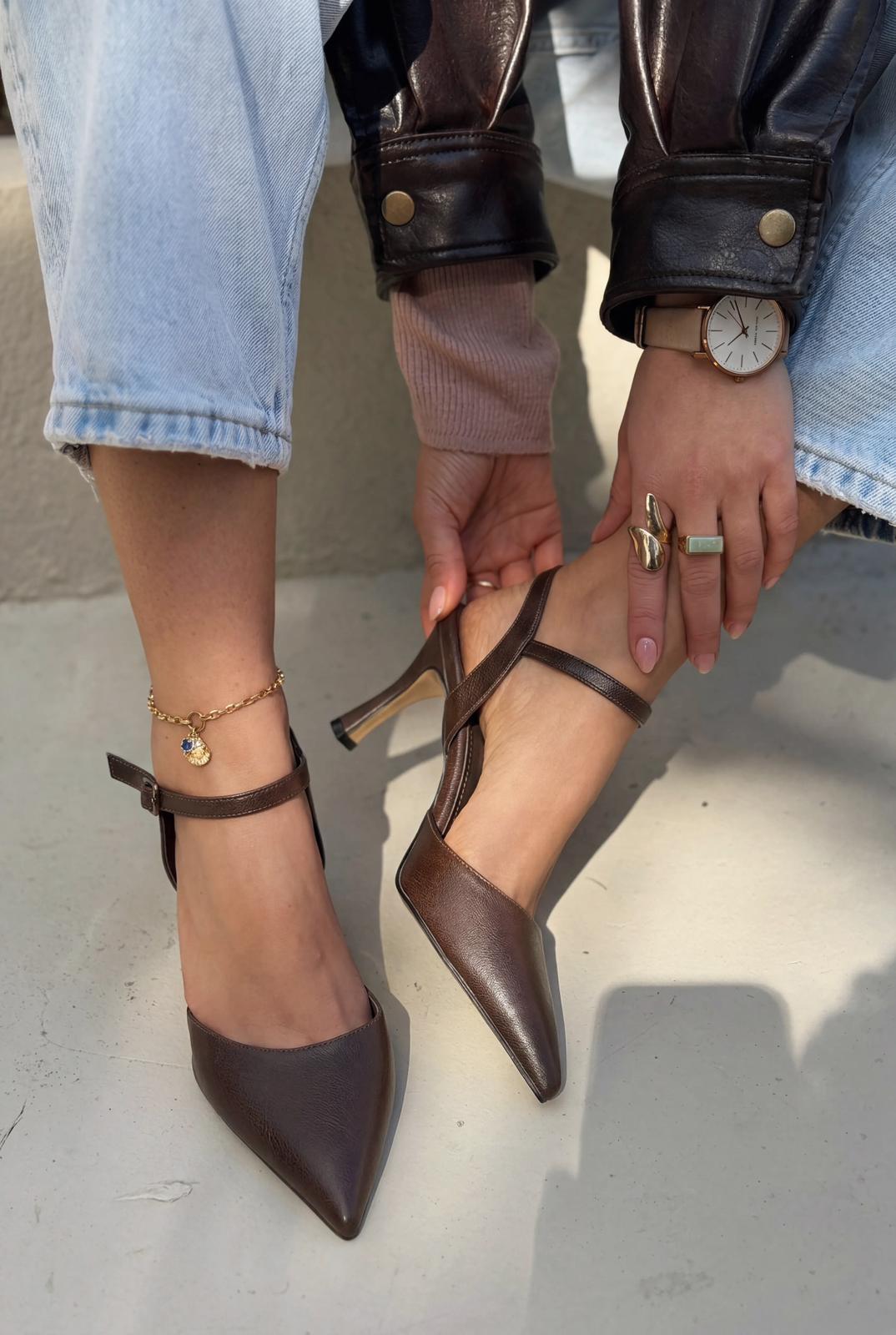 Beloria Stiletto Acıkahve Mat Deri - ILOVESHOES