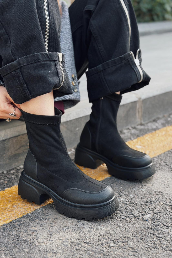 Gariel Kadın Kalın Taban Bot Siyah Süet - ILOVESHOES