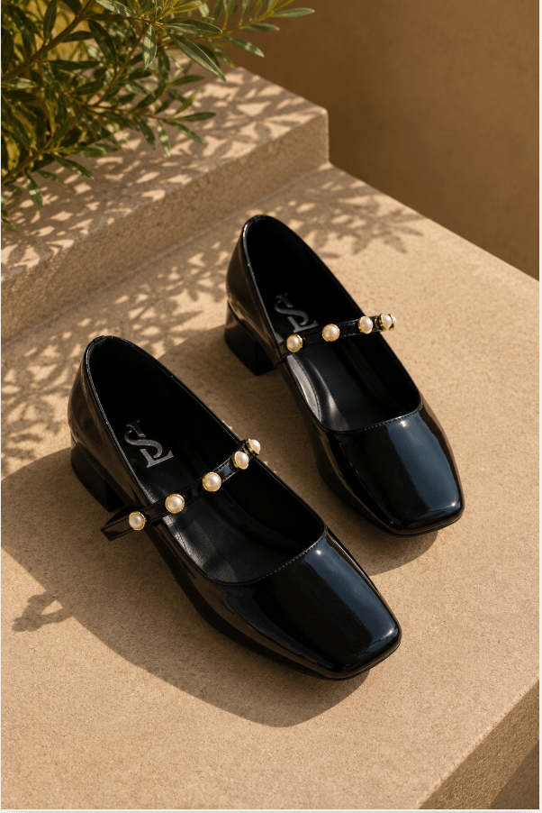 Myrel Siyah İnci Detaylı Rugan Kadın Marry Jane - ILOVESHOES