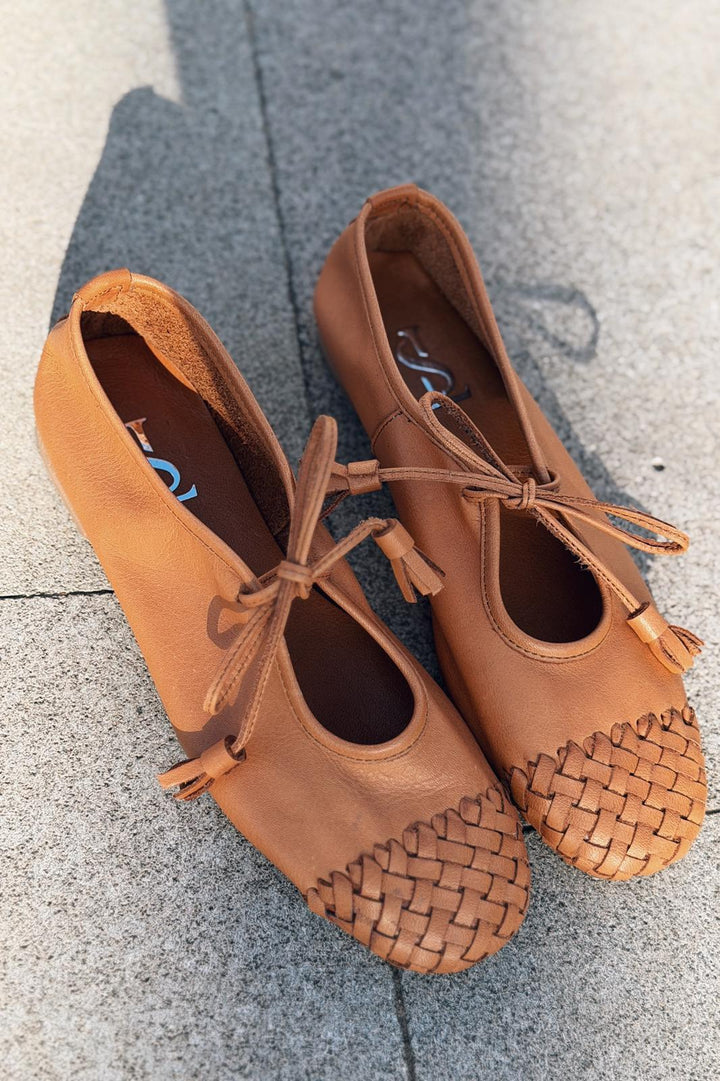 Talorin Hakiki Deri Kadın Bağcıklı Babet Taba - ILOVESHOES
