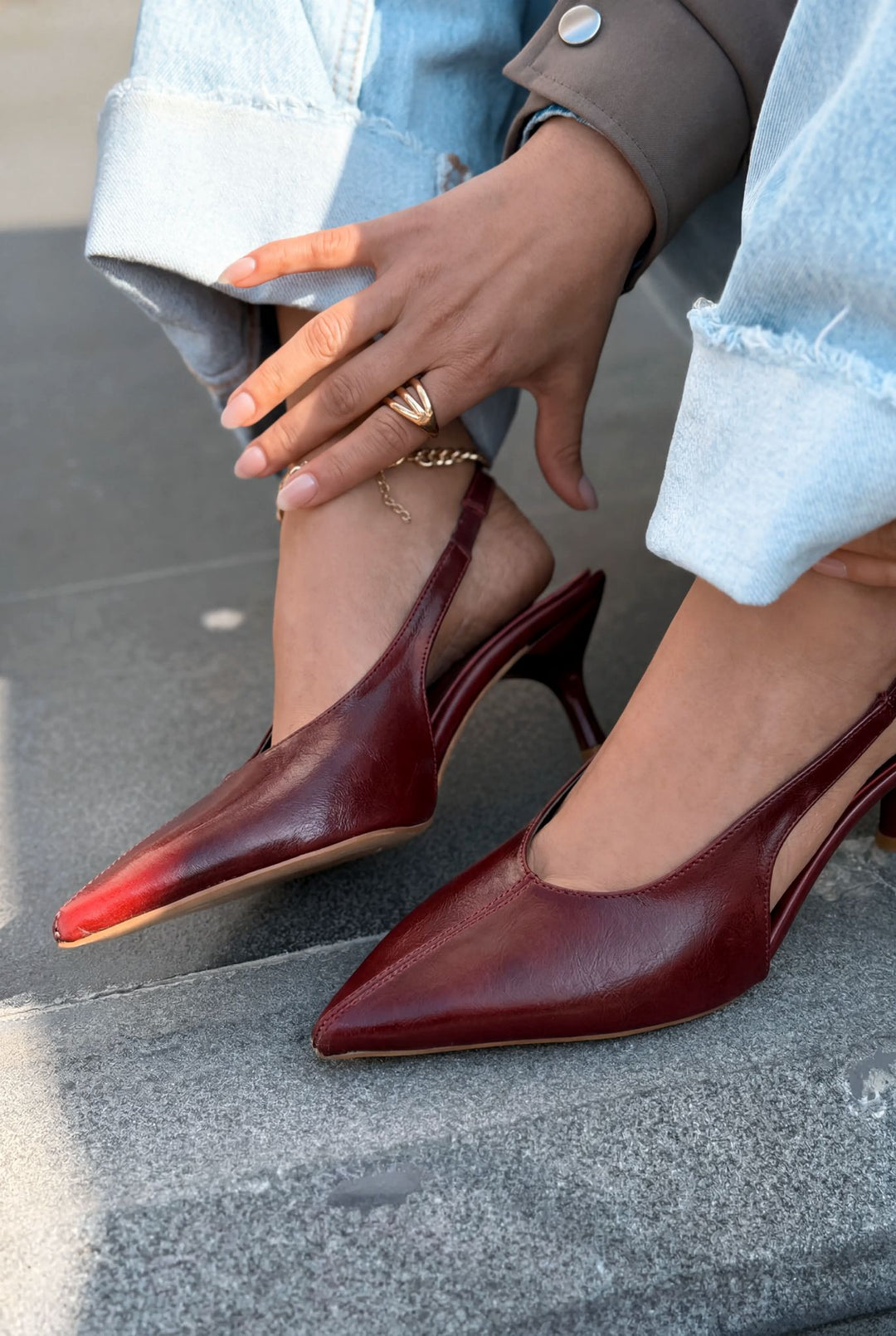 Navore Stiletto Bordo Kırışık Deri - ILOVESHOES