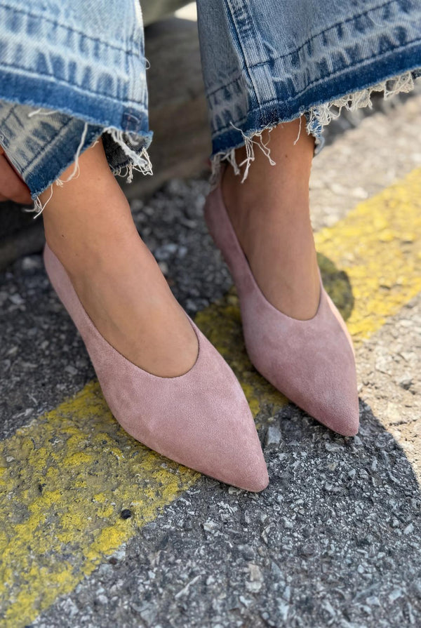 Seranis Hakiki Deri Stiletto Pudra Süet - ILOVESHOES