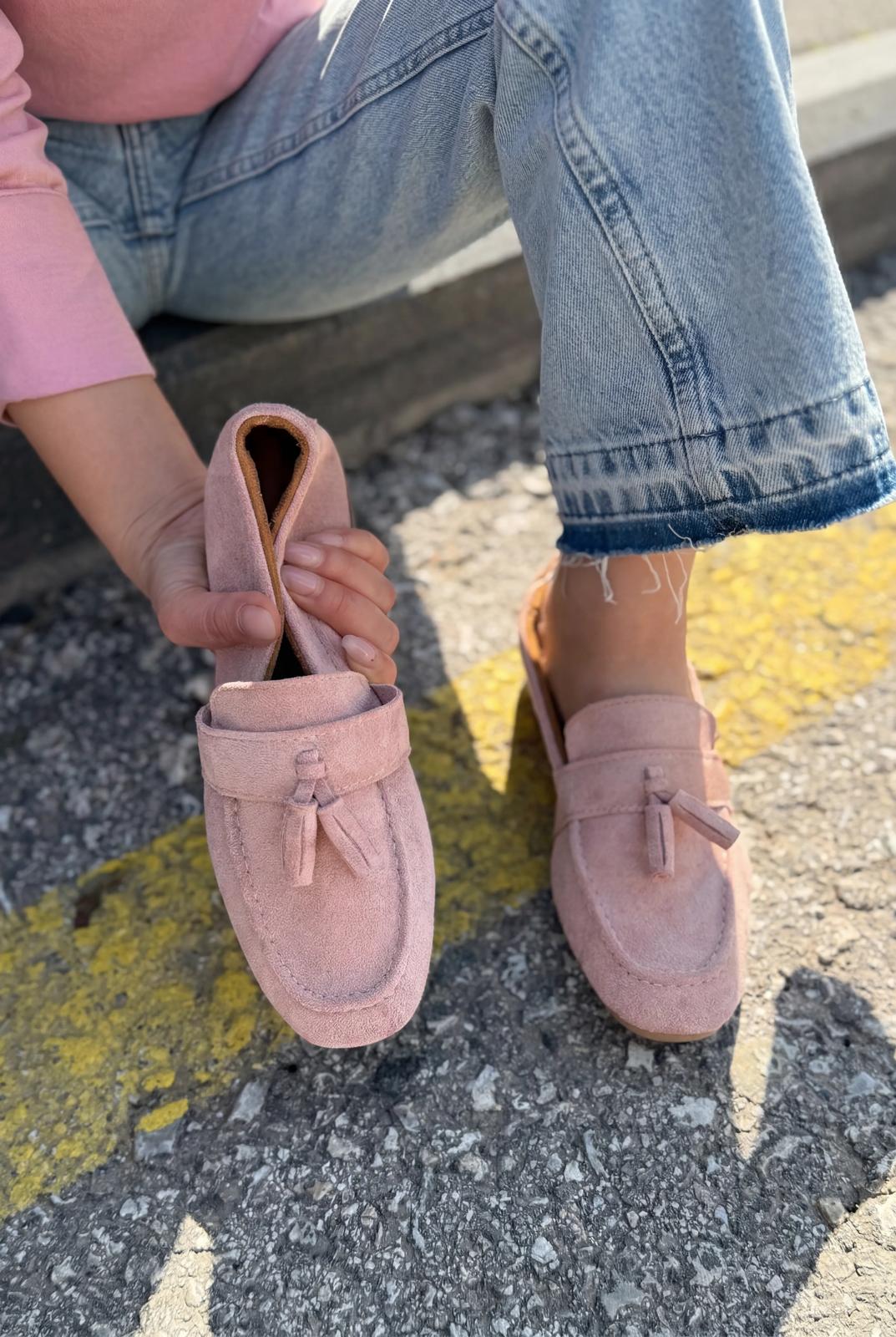 Olena Pudra Süet Kadın Loafer - ILOVESHOES