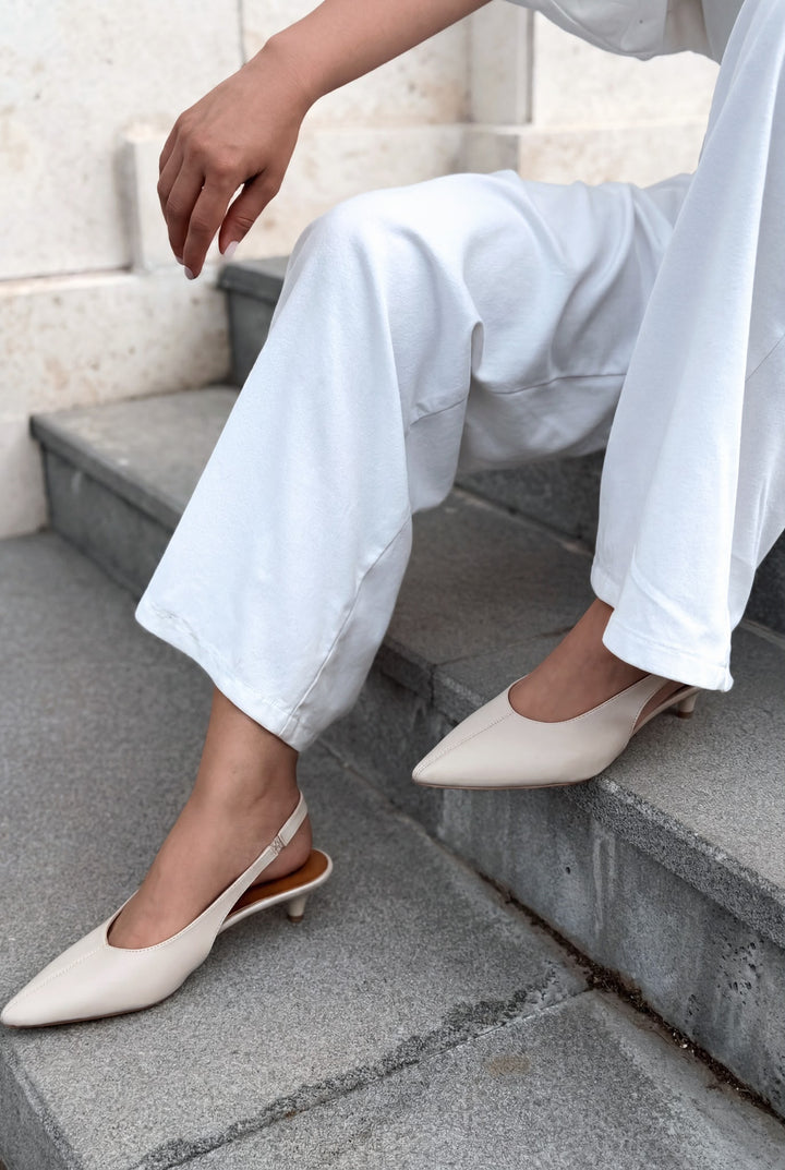 Selor Hakiki Deri Bej Mat Deri Kadın Stiletto - ILOVESHOES