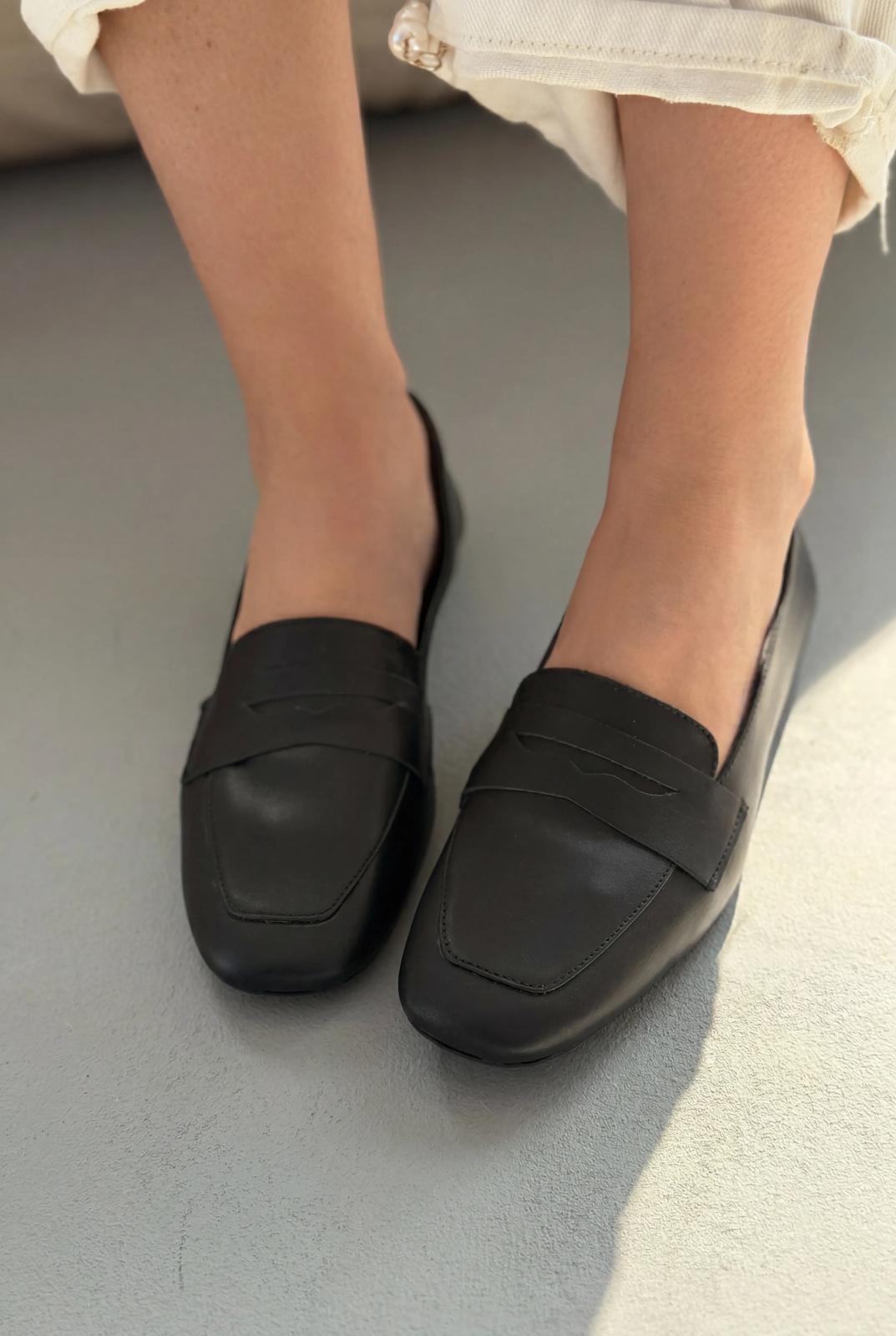Melniel Siyah Hakiki Deri Kadın Loafer - ILOVESHOES