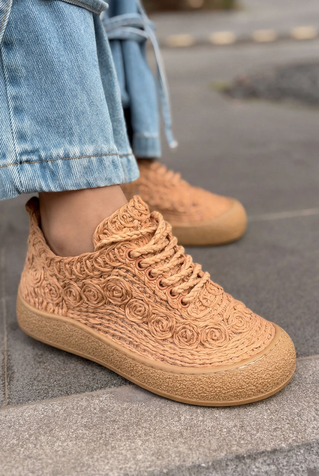 Sarrin Kadın Spar Ayakkabı Taba Örgü - ILOVESHOES