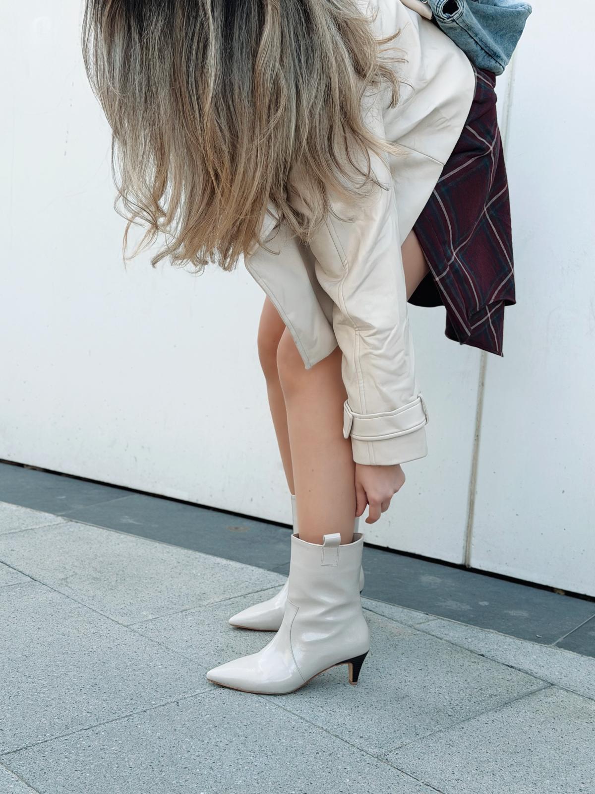 Lavino Kadın Topuklu Bot Bej Kırışık Rugan - ILOVESHOES