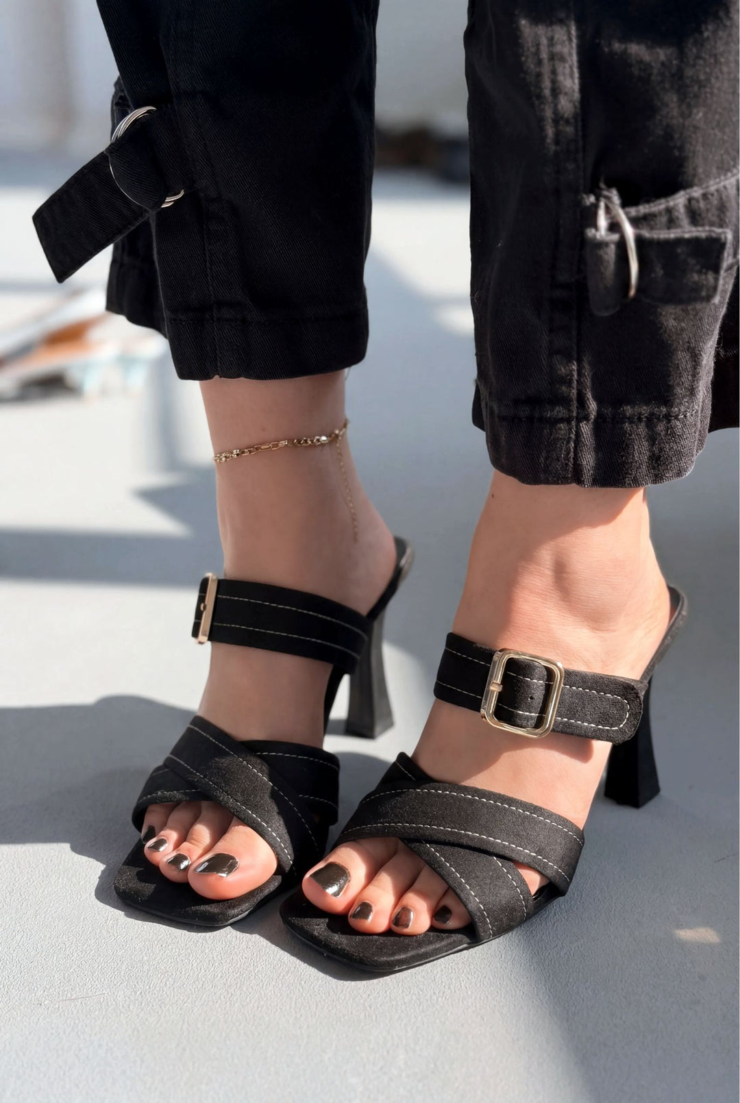 Norden Siyah Süet Kadın Topuklu Terlik - ILOVESHOES