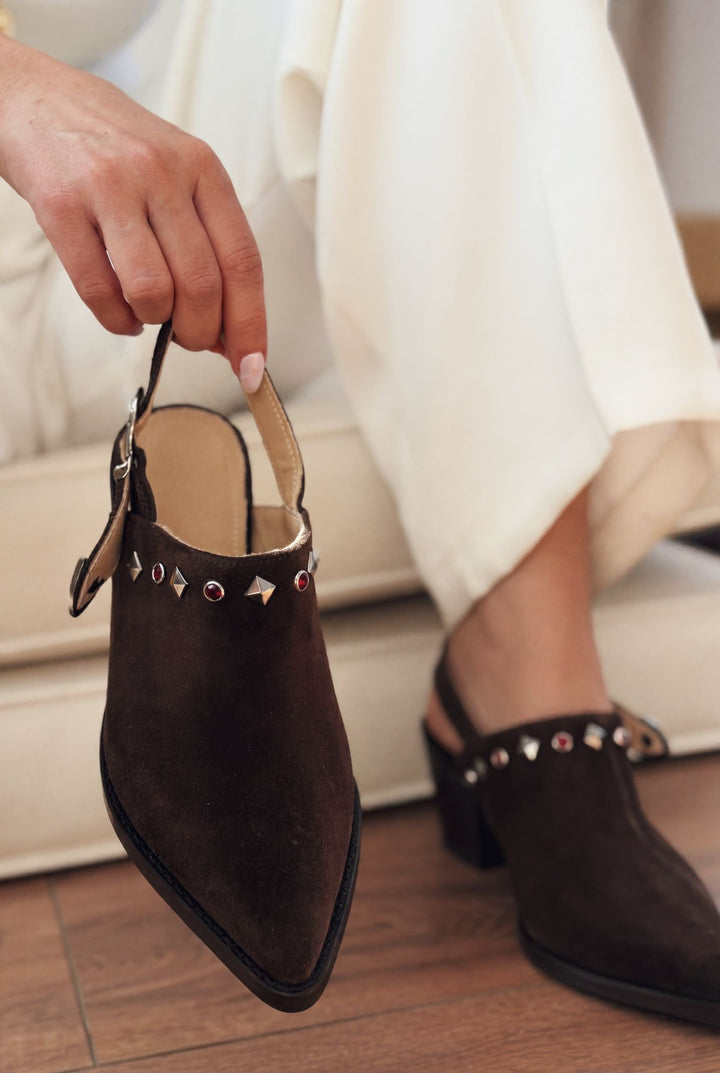 Velvorn Acıkahve Hakiki Süet Kadın Kovboy Topuklu Ayakkabı - ILOVESHOES