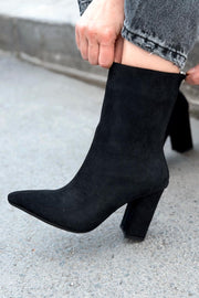 Lior Topuklu Kadın Bot Siyah Süet - ILOVESHOES