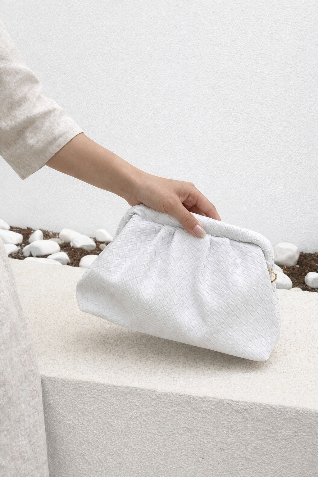Lurine Kadın Clutch Çanta Beyaz Mat Deri - ILOVESHOES