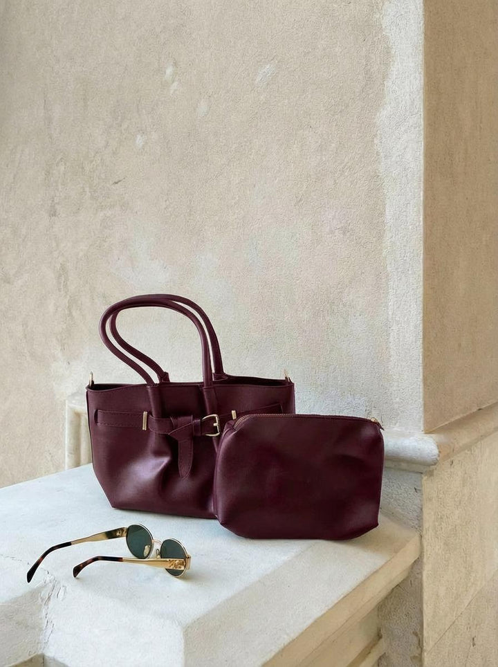 Avenor Omuz Çantası Bordo Mat Deri Makyaj Çantalı - ILOVESHOES