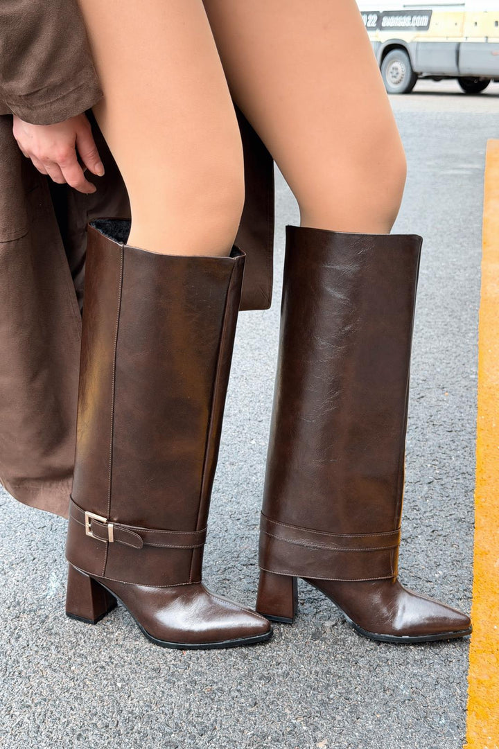 Lorimax Kadın Tak - Çıkar Bot - Çizme Acıkahve Parlak Deri - ILOVESHOES