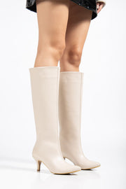 Celmira Kadın Topuklu Çizme Bej Kırışık Rugan - ILOVESHOES