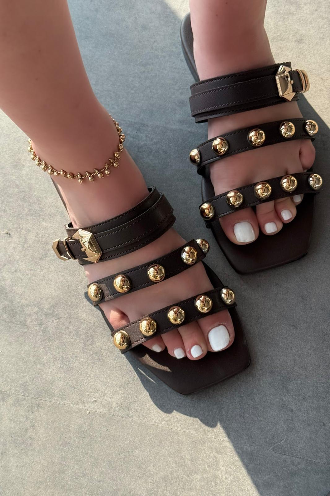 Dawist Mat Deri Acıkahve Troklu Düz Kadın Terlik - ILOVESHOES