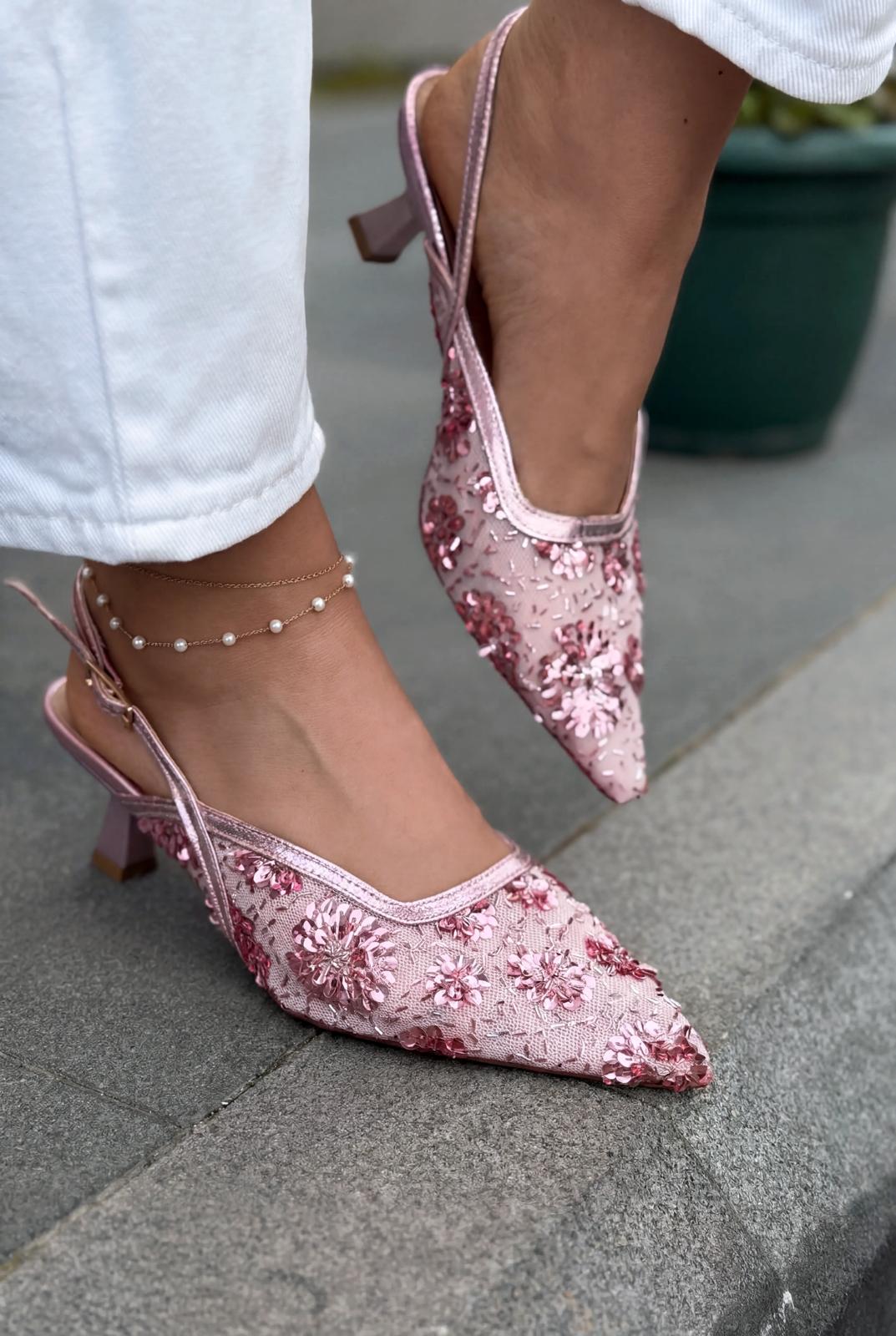 Serona Stiletto Pembe Nakışlı - ILOVESHOES