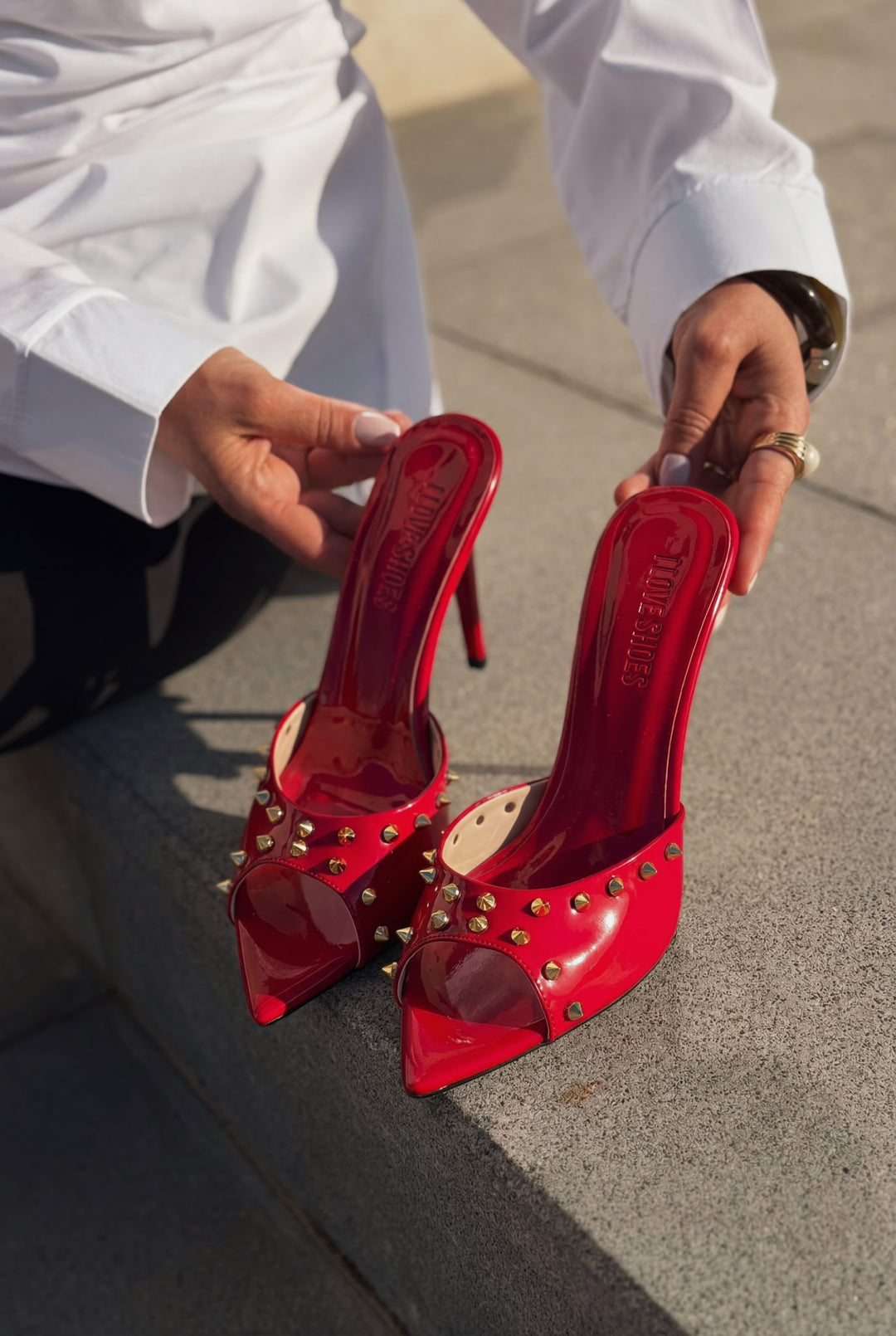 Vensa Kırmızı Rugan Troklu Kadın Topuklu Terlik - ILOVESHOES