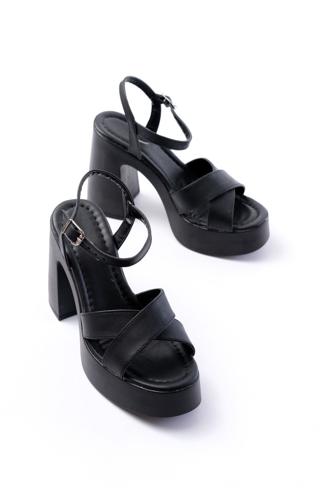 Venira Mat Deri Siyah Platform Topuklu Ayakkabı - ILOVESHOES