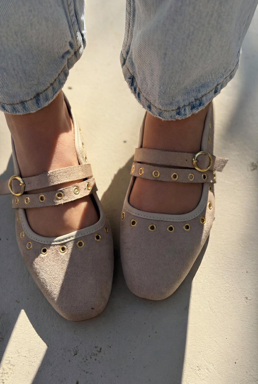 Elia Kadın Babet Bej Süet - ILOVESHOES