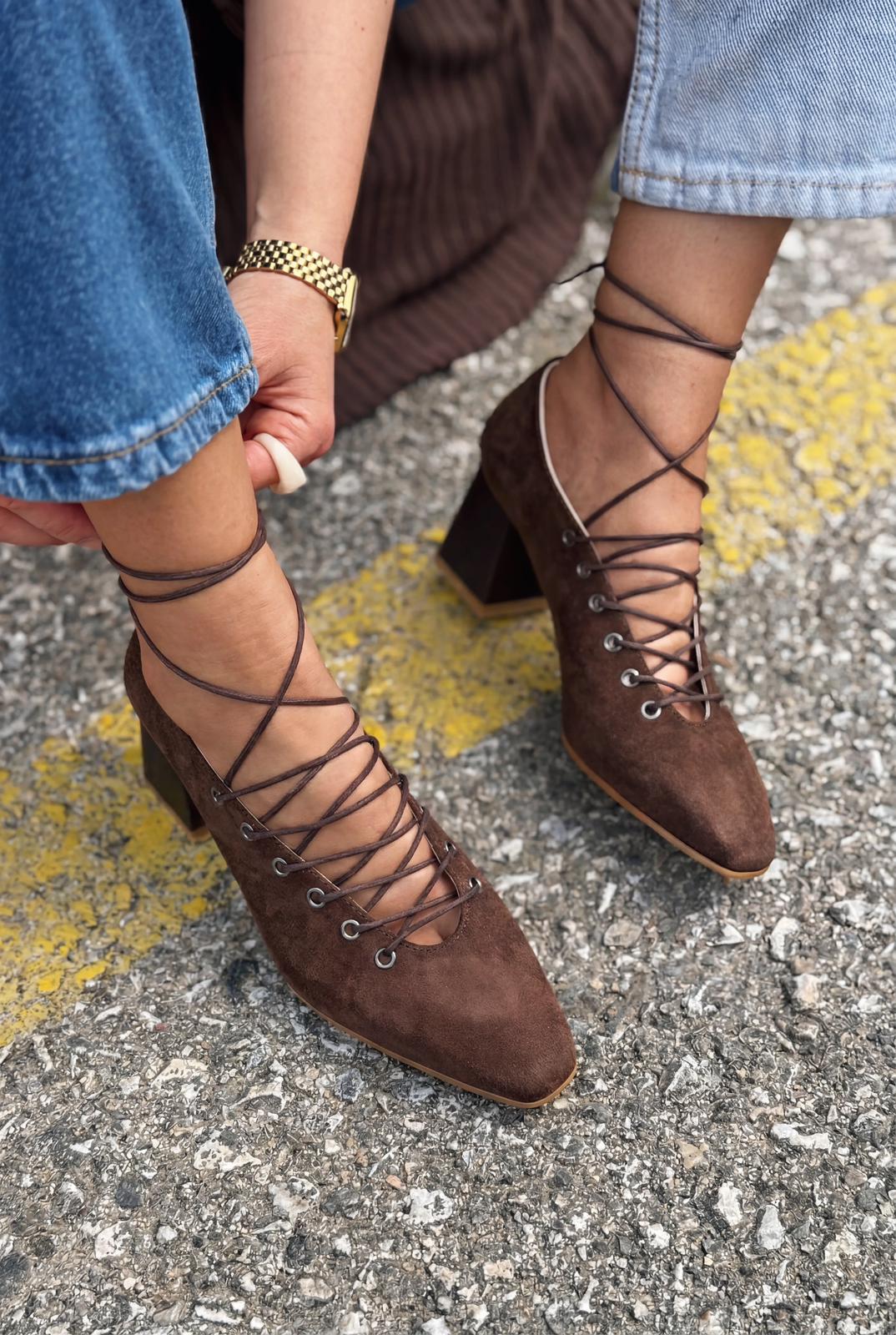 Temora Topuklu Ayakkabı Acıkahve Süet - ILOVESHOES