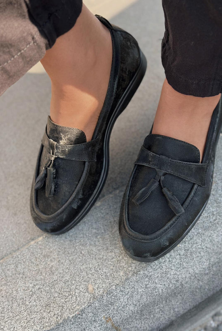 Yorvik Kadın Loafer Siyah Saten - ILOVESHOES
