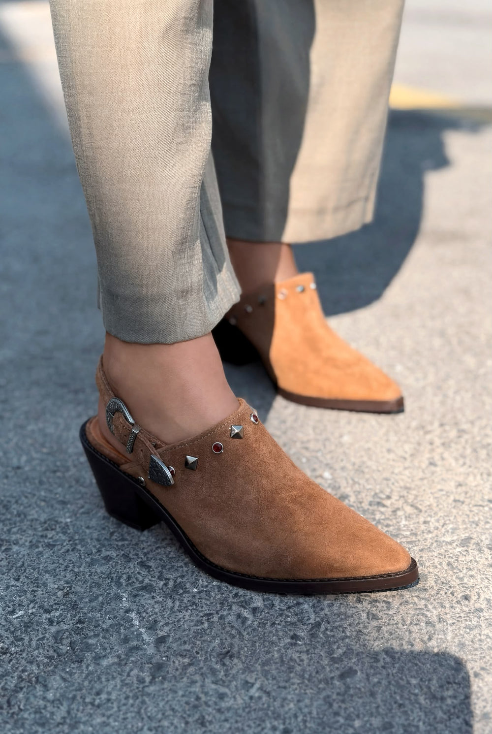 Velvorn Taba Hakiki Süet Kadın Kovboy Topuklu Ayakkabı - ILOVESHOES