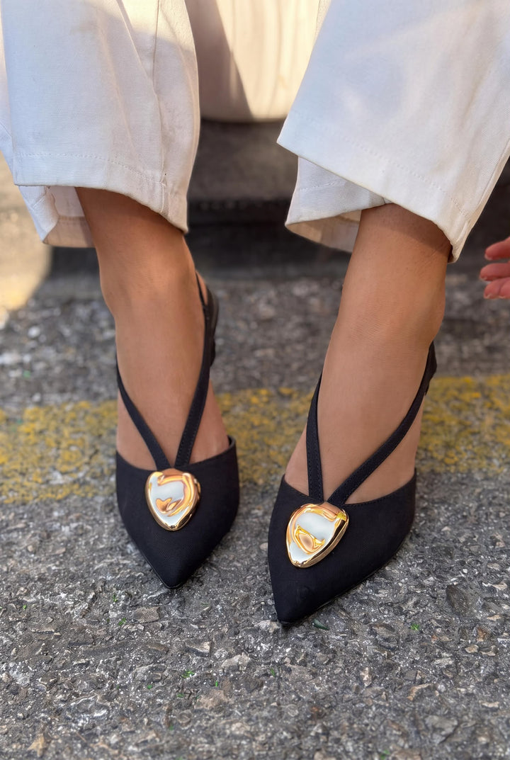Luvieva Siyah Saten Kadın Stiletto