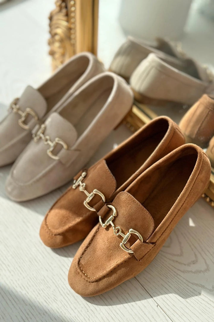 Lofin Süet Toka Detaylı  Kadın Loafer Bej