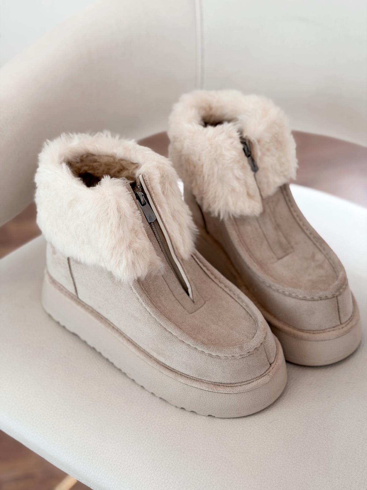 Molira Kadın İçi Tüylü Bot Bej Süet
