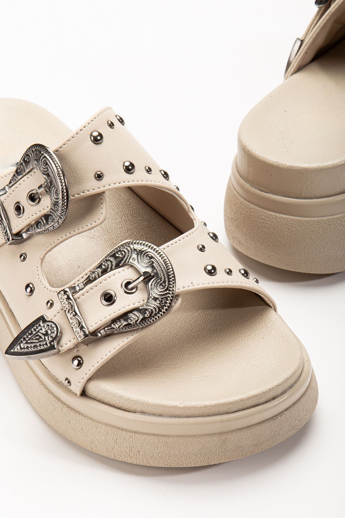 Palinea Mat Bej Troklu Kadın Terlik - ILOVESHOES