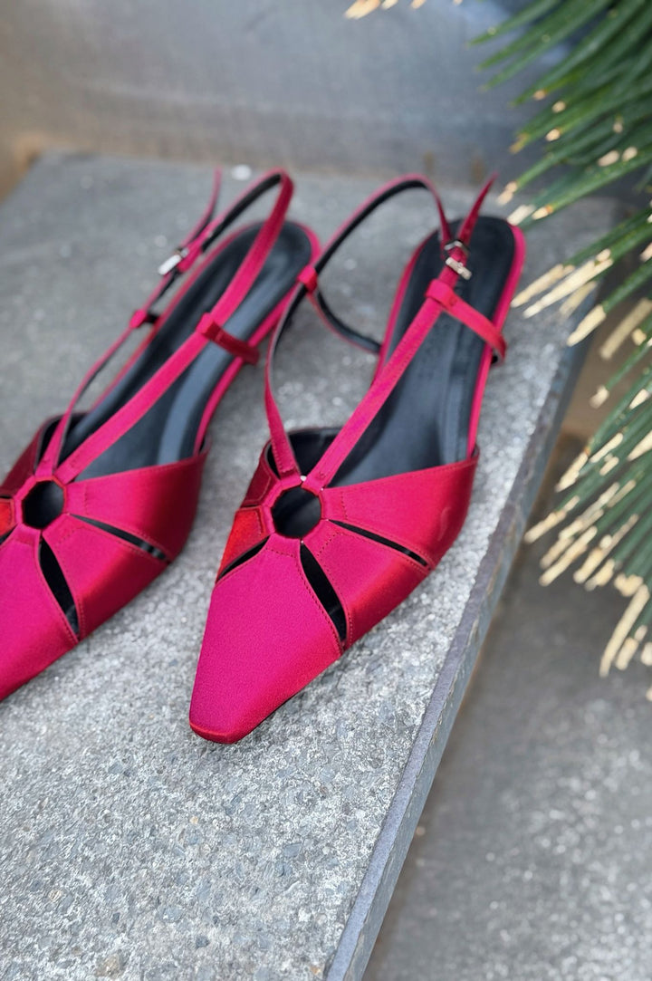 Ozeras Saten Bordo Kısa Topuklu Stiletto - ILOVESHOES
