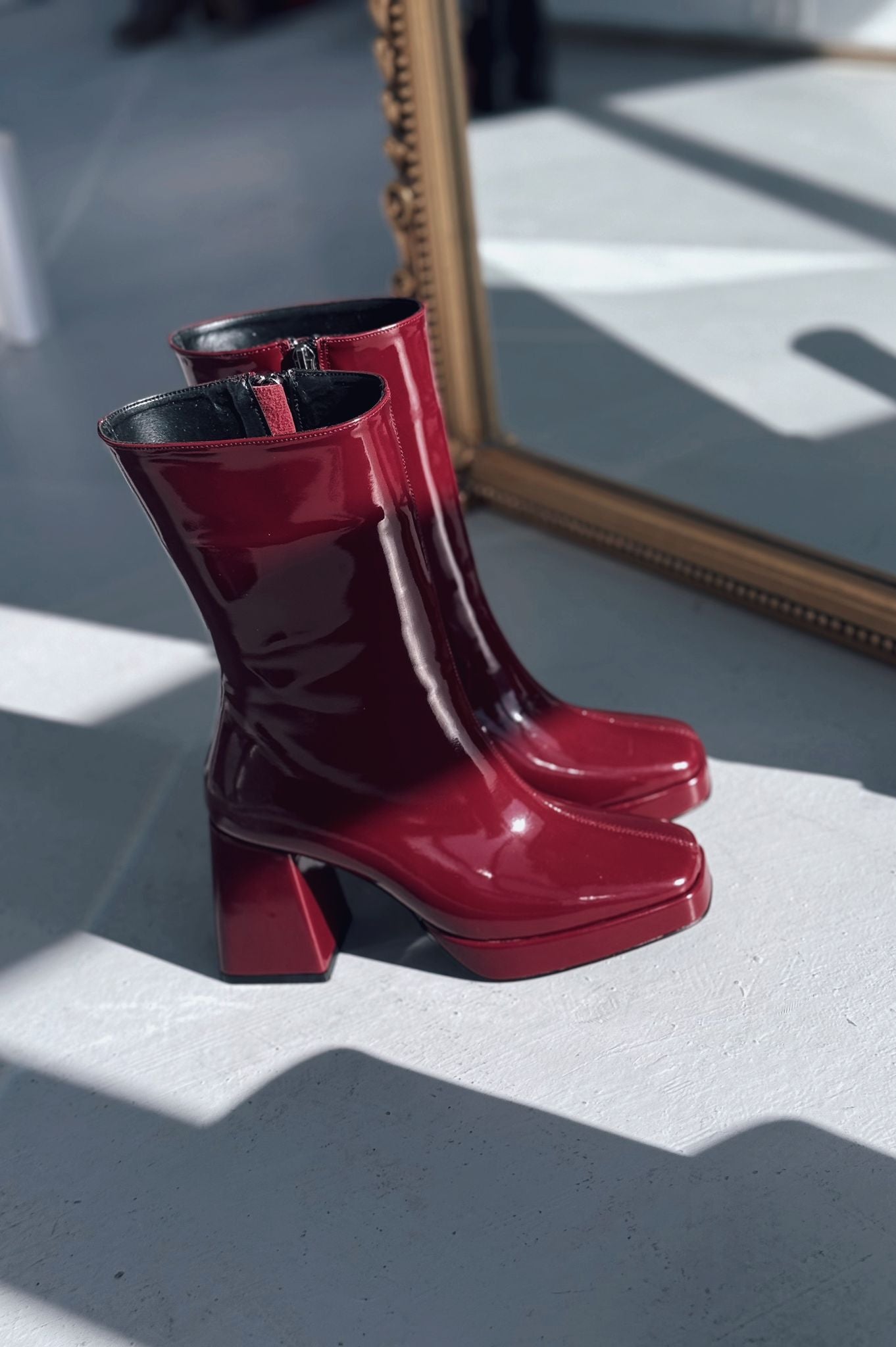 Polinca Rugan Platform Topuklu Bordo Kadın Bot - ILOVESHOES